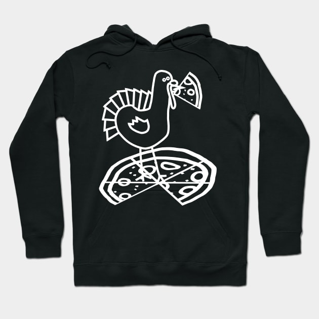 White Line Drawing Thanksgiving Turkey with Pizza Hoodie by ellenhenryart